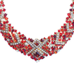 Crystal Ruby Red Statement Necklace and Earrings Set