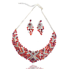 Crystal Ruby Red Statement Necklace and Earrings Set